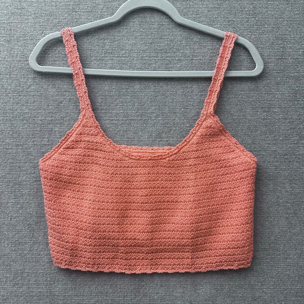 Aerie Saturn Medium Peachy Orange Coral Crochet Crop Tank Top Knit Boho Beachy